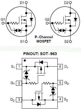 NTUD3171PZ, Small Signal MOSFET ?20 V, ?200 mA, Dual P?Channel, 1.0 x 1.0 mm SOT?963 Package